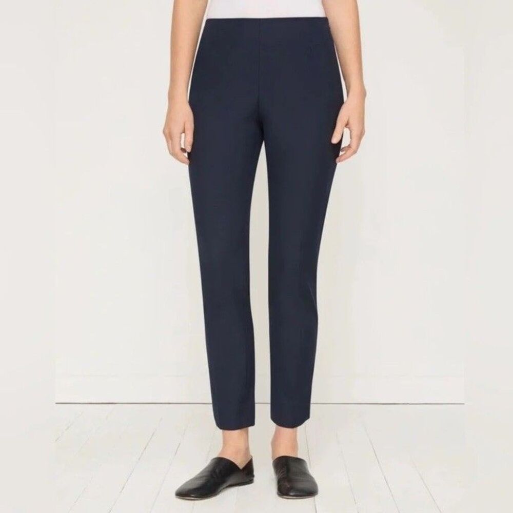 NWT Lafayette 148 New York Pants 12 Stanton $328 Navy Blue Virgin Wool Stretch